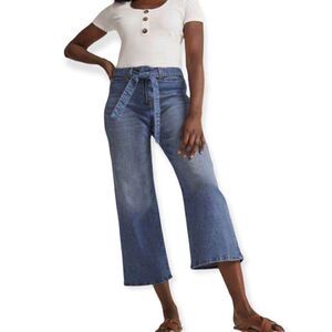 Long Tall Sally Tie Belt Wide Leg Crop Denim Jean